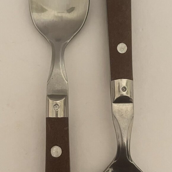 2 Tsps Washington Forge? Mardi Gras Stainless Brown Plastic Riveted Handle Korea - Picture 4 of 7